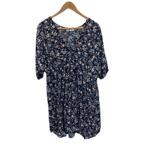 NATURAL LIFE Dresses & Skirts - Natural Life Dress Rayon Navy Blue Floral‎ Size L/XL Airy Flowy